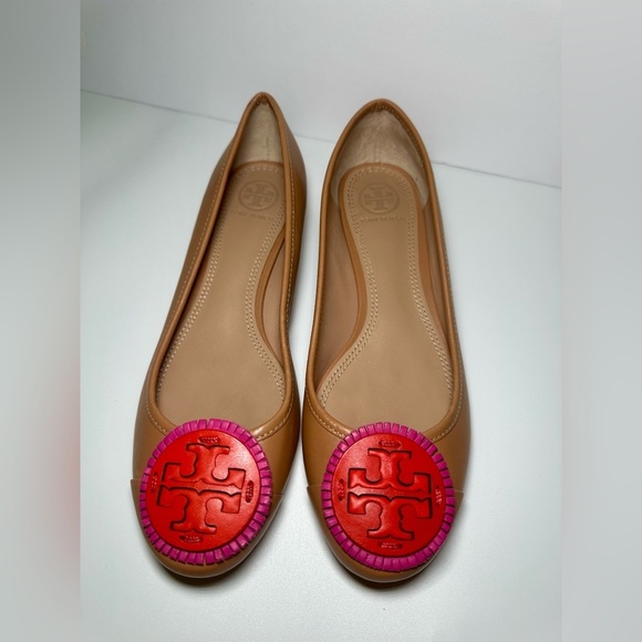 Tory Burch Brown Leather Reva Pebbled Ballet Flats Size 6 M - Picture 2 of 11